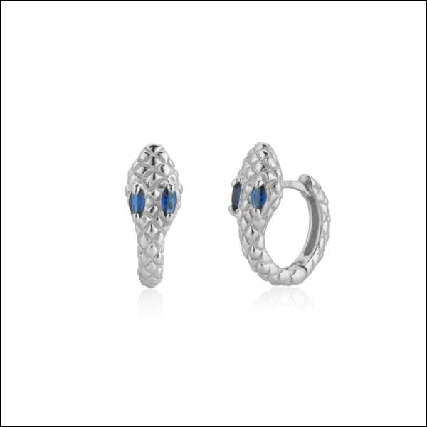 925 Zilveren Slangen Oorringen 10mm met Zirkonia - Snake Hoops - Goudkleurig / Blauw -