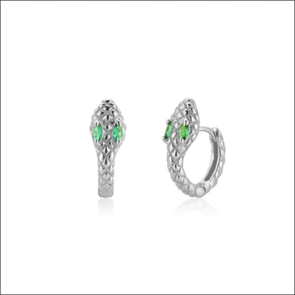 925 Zilveren Slangen Oorringen 10mm met Zirkonia - Snake Hoops - Goudkleurig / Blauw -