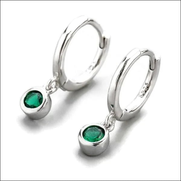 Zilveren Oorringetjes met Zirkonia Hanger - Zilverkleurig/Groen -