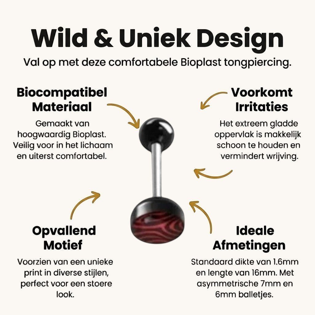 Stalen Tongpiercing Dierenprint - Tijger-print-Rood -