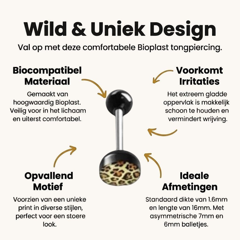 Stalen Tongpiercing Dierenprint - Luipaard-print-Beige -