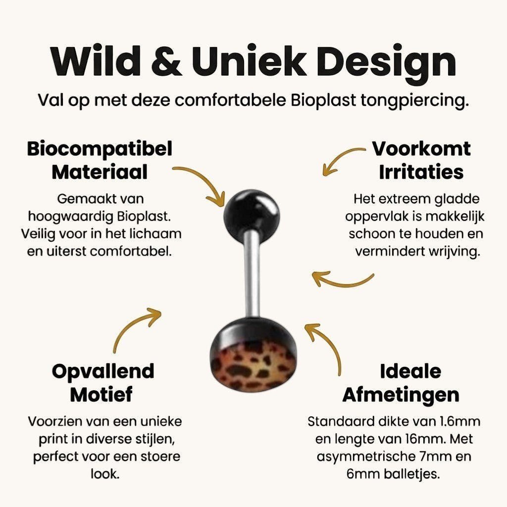 Stalen Tongpiercing Dierenprint - Koeien-print-Bruin -