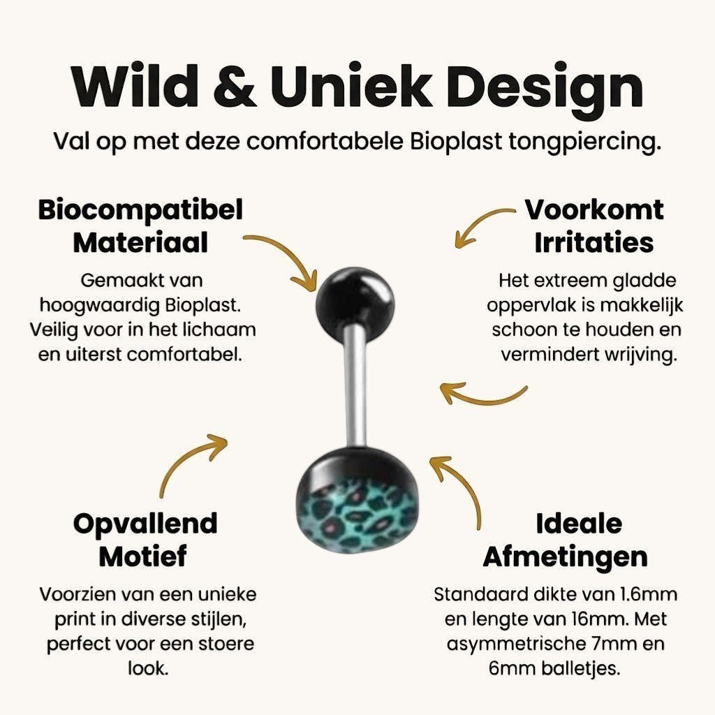 Stalen Tongpiercing Dierenprint - Luipaard-print-Blauw -