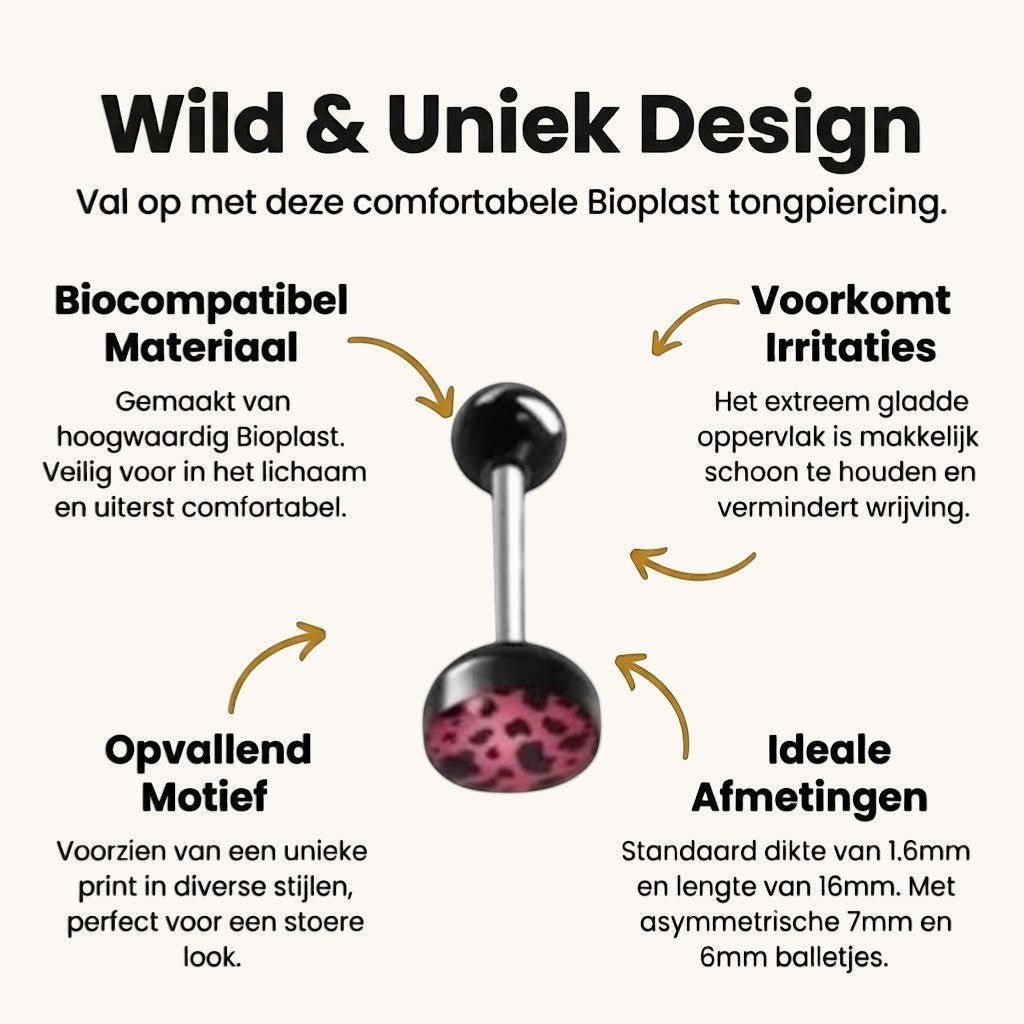 Stalen Tongpiercing Dierenprint - Koeien-print-Roze -