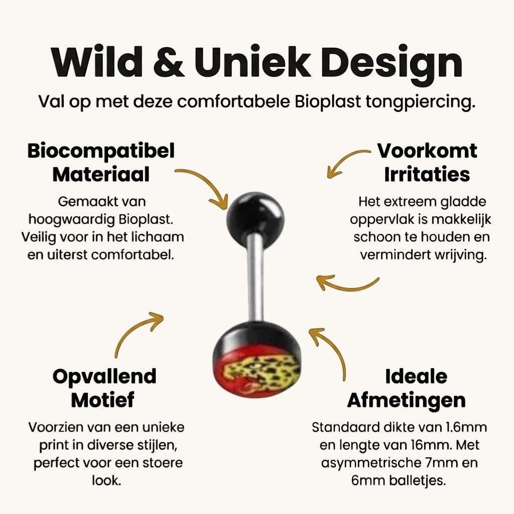 Stalen Tongpiercing Dierenprint - Luipaard -