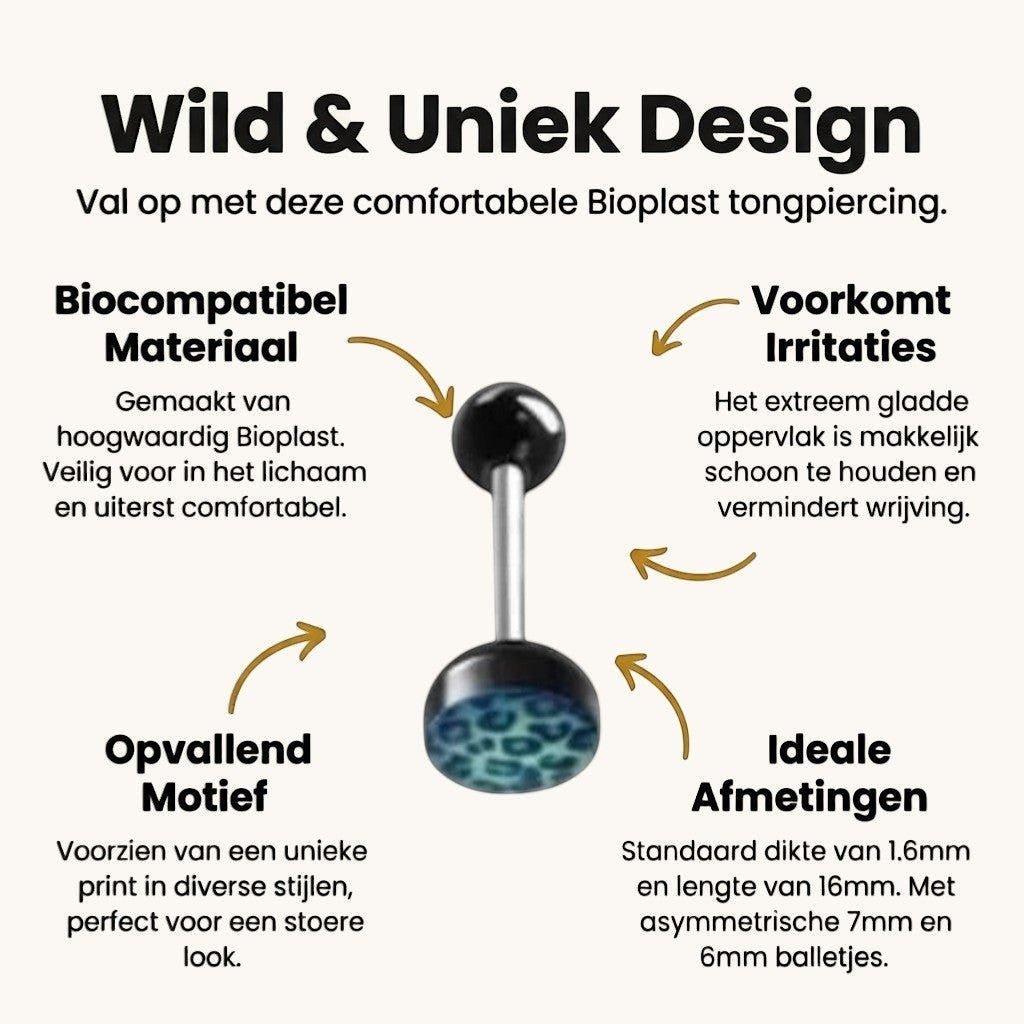 Stalen Tongpiercing Dierenprint - Panter-print-Blauw -
