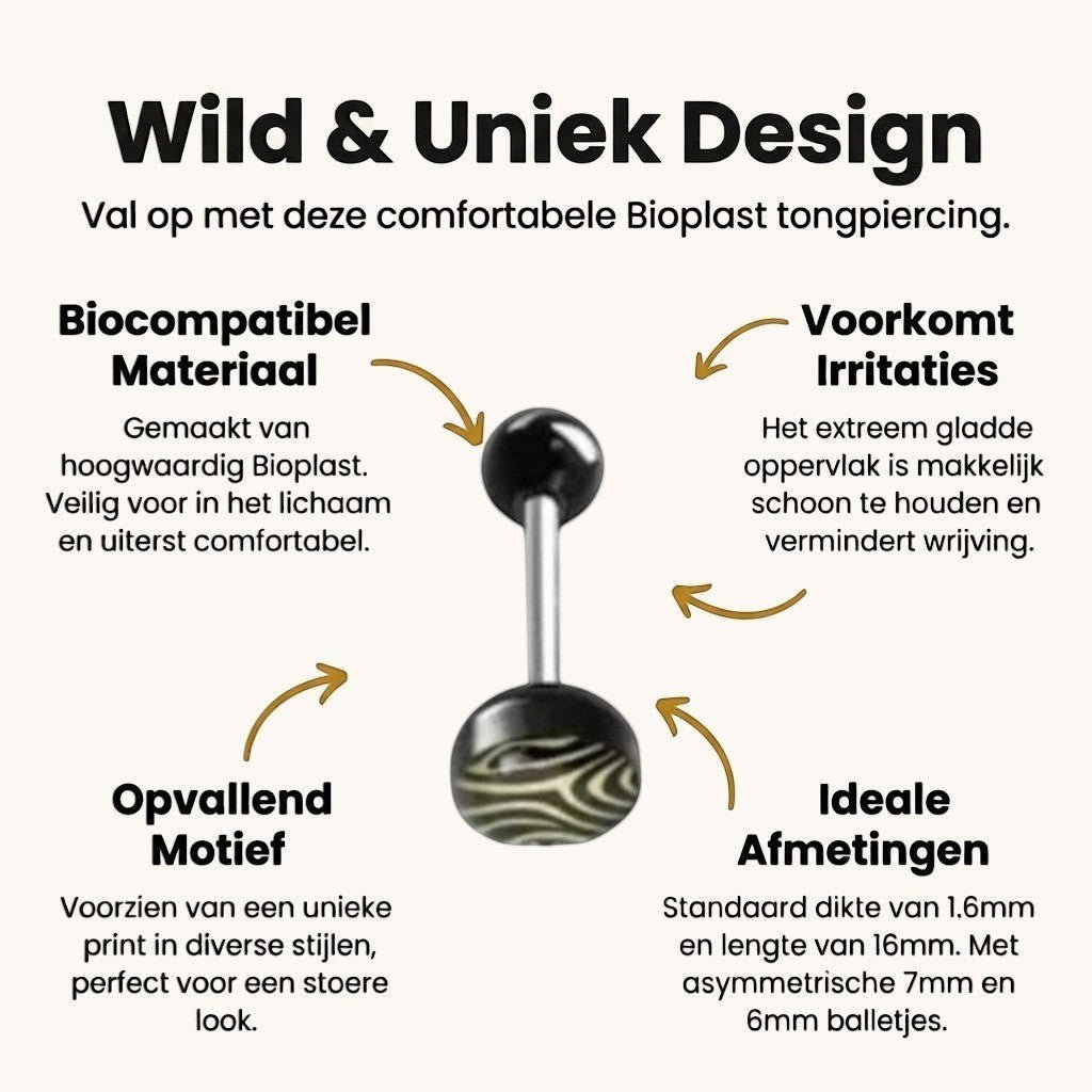 Stalen Tongpiercing Dierenprint - Tijger-print-Geel -
