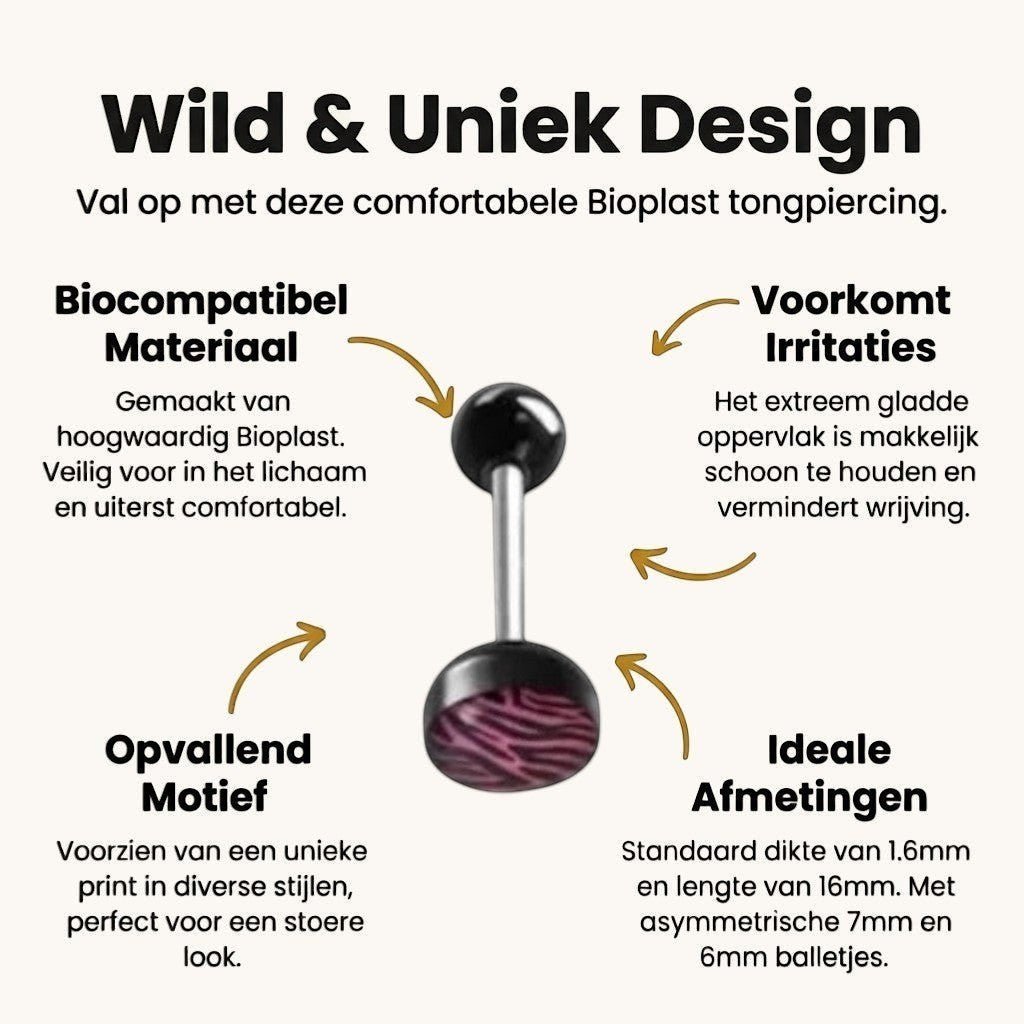 Stalen Tongpiercing Dierenprint - Zebra-print-Paars -