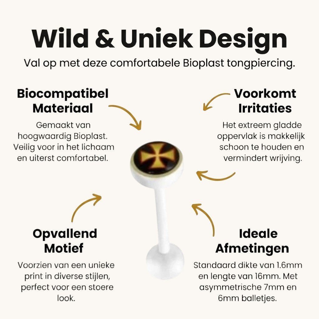 Uniek Witte Tongpiercing met Prachtig Logo - Kruisje -