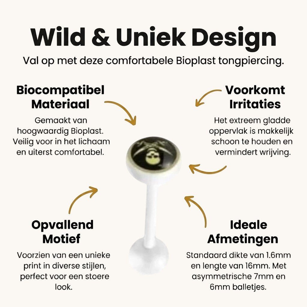 Uniek Witte Tongpiercing met Prachtig Logo - Doodshoofd -