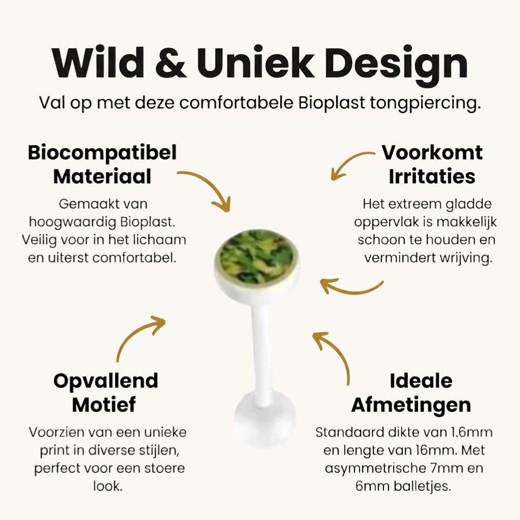 Uniek Witte Tongpiercing met Prachtig Logo - Camouflage -