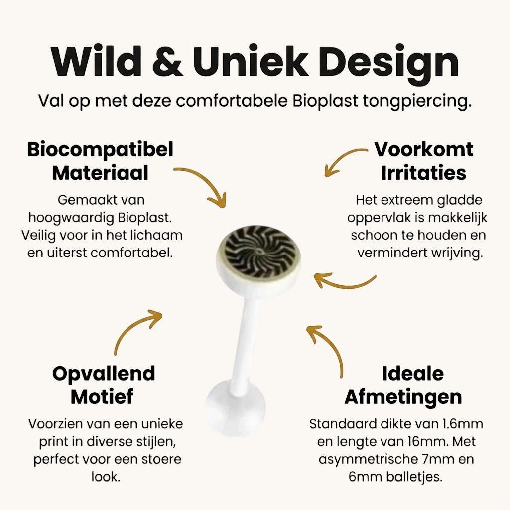 Uniek Witte Tongpiercing met Prachtig Logo - Spiraal -