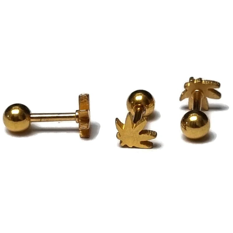 Stalen Helixpiercing met Weedblaadje goudkleur - Unisex