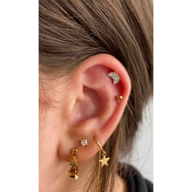 Helixpiercing met Maan Kristal Goudkleur - Unisex