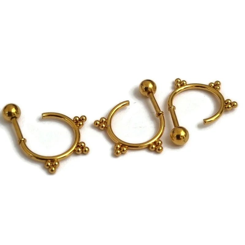 Goudkleurige Helixpiercing met Dots - 12mm Ring - Unisex