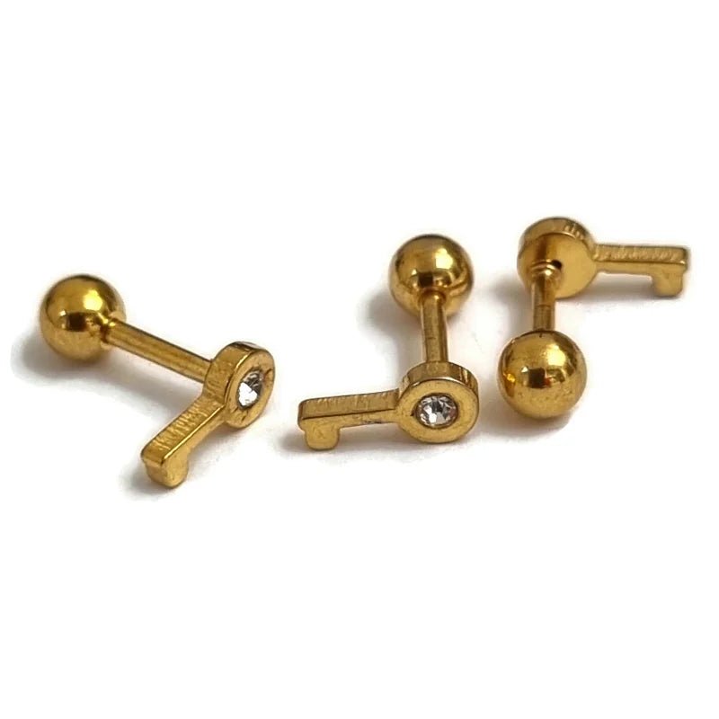 Helixpiercing Sleutel Zirkonia Goudkleur - Unisex