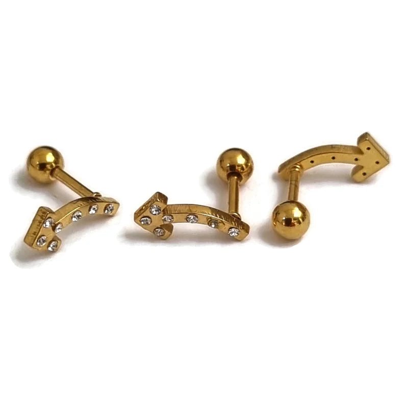 Goudkleurige Helix Piercing met Zirkonia Pijltje - Unisex