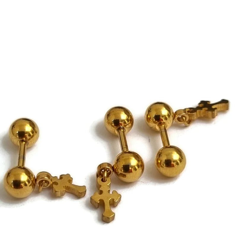 Stalen Helixpiercing met Gouden Kruisje - Unisex