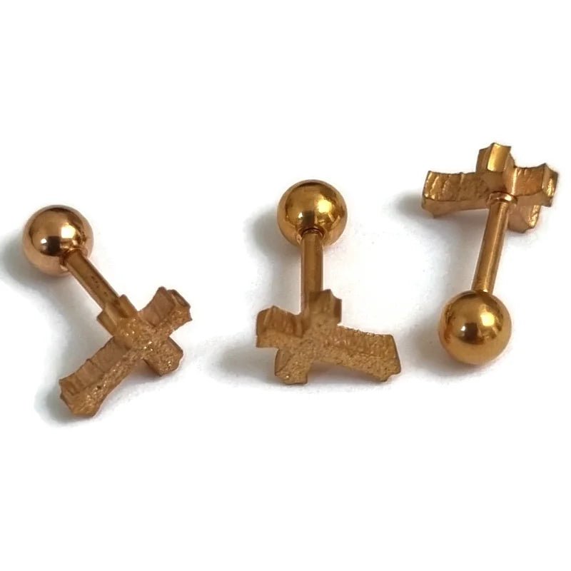 Ros&Atilde;&copy;kleurige Sandblasted Helixpiercing Kruisje - Unisex