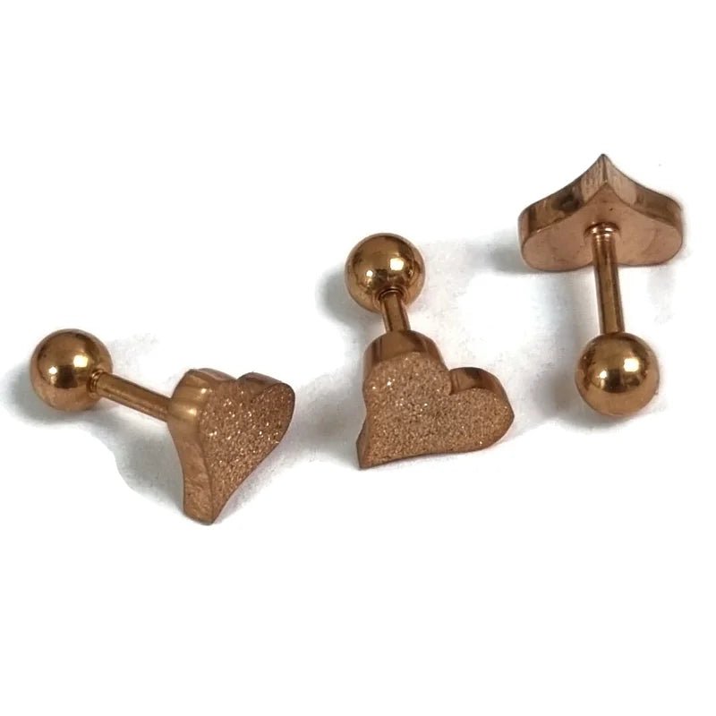 Rose Gouden Sandblasted Helix Piercing met Hartje - Unisex