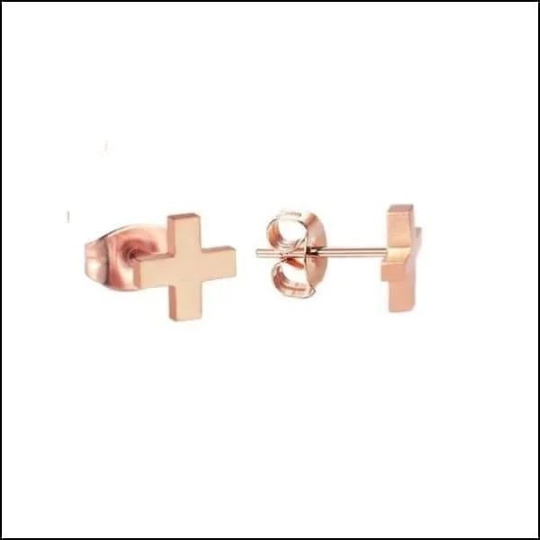 RVS kruisjes oorbellen - Ros&Atilde;&copy;kleurig / 7mm -
