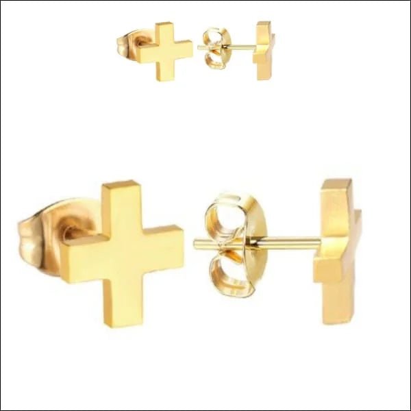 RVS kruisjes oorbellen - Goudkleurig / 8mm -
