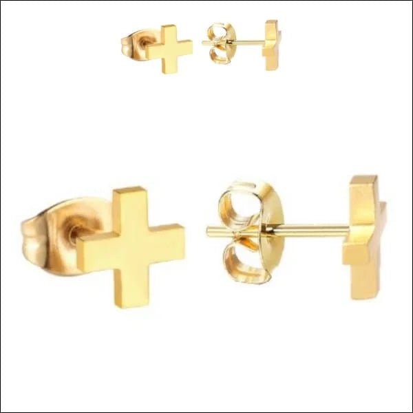 RVS kruisjes oorbellen - Goudkleurig / 7mm -