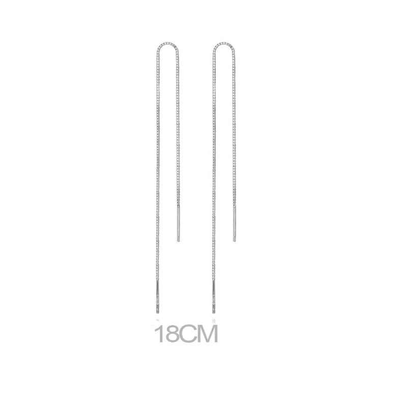 Zilveren Doortrek Oorbellen met ketting - 14cm -