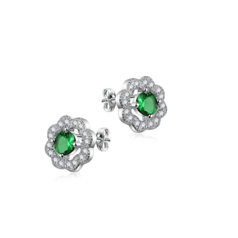 Rode Zirkonia Dames Oorbellen - Zilver 925 - Groen -