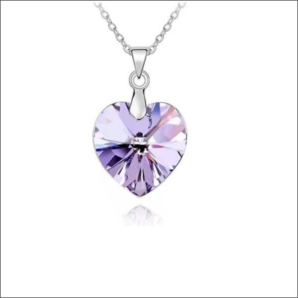 Zilveren damesketting met kristallen hartje - Lila - Dames