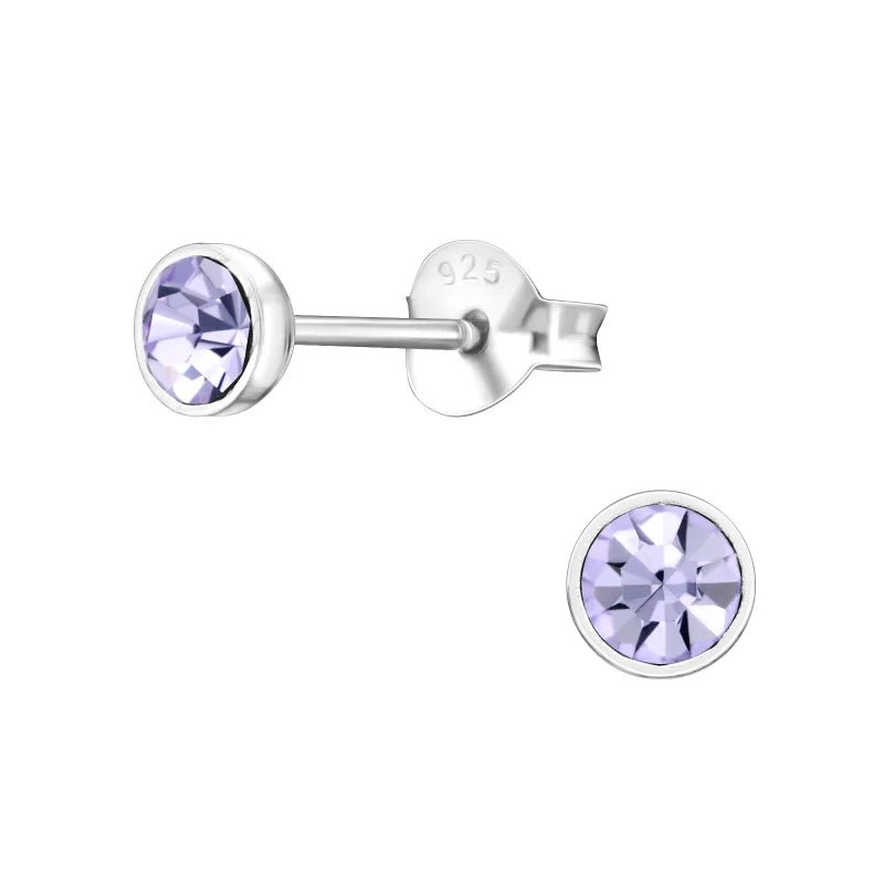 Zilveren Oorbellen met Kristal 4mm - Lila -