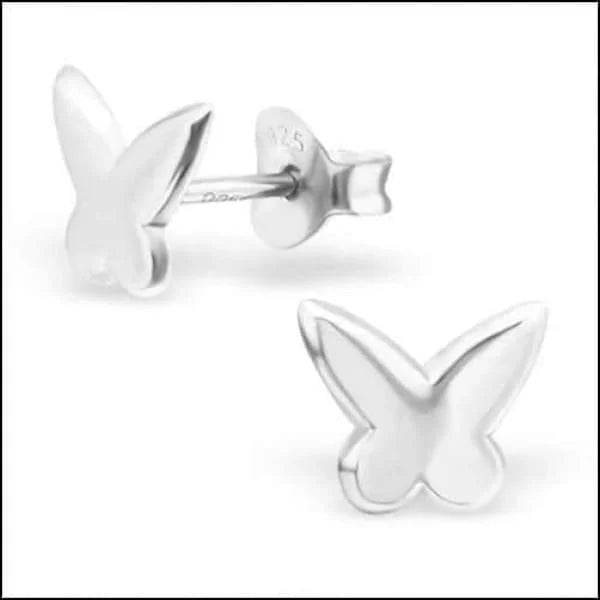 925 Zilveren Vlinder Oorbellen 8mm Kinderen - Vlindertjes Oorstekers - Zilver glad-6.5x8mm -
