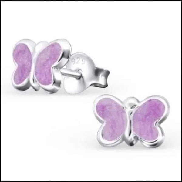 925 Zilveren Vlinder Oorbellen 8mm Kinderen - Vlindertjes Oorstekers - Paars shimmer-8x5mm -