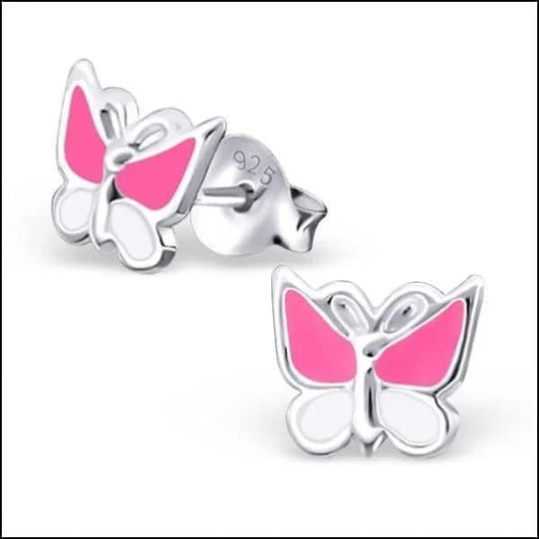 925 Zilveren Vlinder Oorbellen 8mm Kinderen - Vlindertjes Oorstekers - Roze/Blauw-9x8mm - Unisex