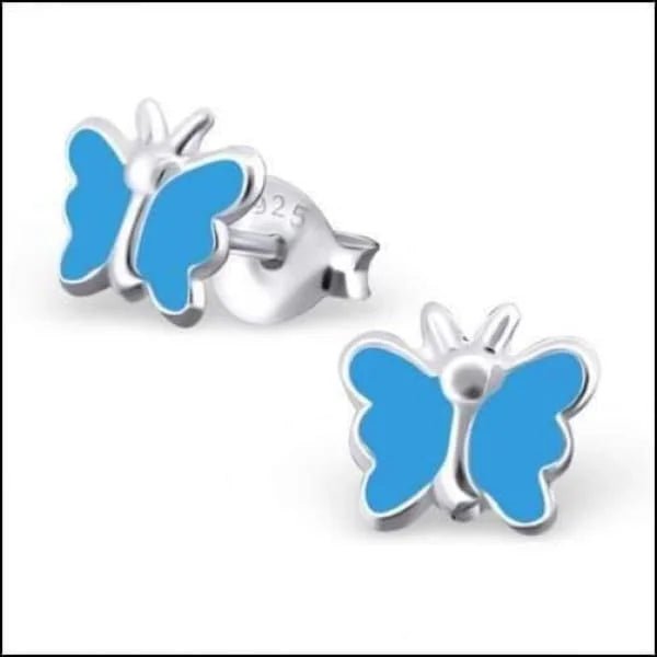 925 Zilveren Vlinder Oorbellen 8mm Kinderen - Vlindertjes Oorstekers - Blauw-6x7mm -