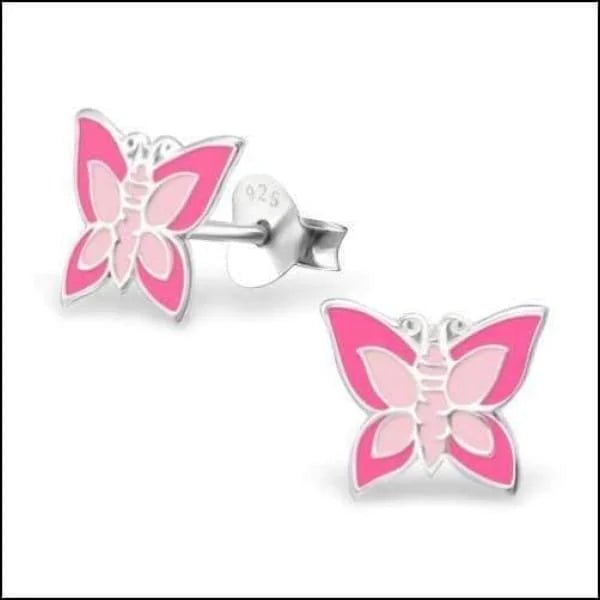 925 Zilveren Vlinder Oorbellen 8mm Kinderen - Vlindertjes Oorstekers - Donker Roze/Roze-9x8mm -