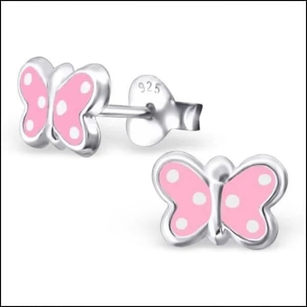 925 Zilveren Vlinder Oorbellen 8mm Kinderen - Vlindertjes Oorstekers - Paars Gestippeld-6x8mm -