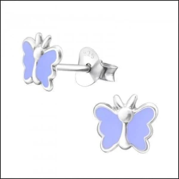 925 Zilveren Vlinder Oorbellen 8mm Kinderen - Vlindertjes Oorstekers - Lila-6x7mm -
