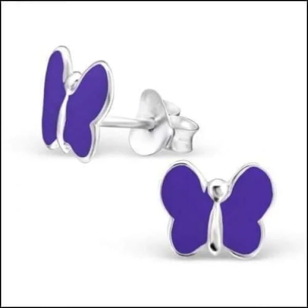925 Zilveren Vlinder Oorbellen 8mm Kinderen - Vlindertjes Oorstekers - Paars-7x8mm -