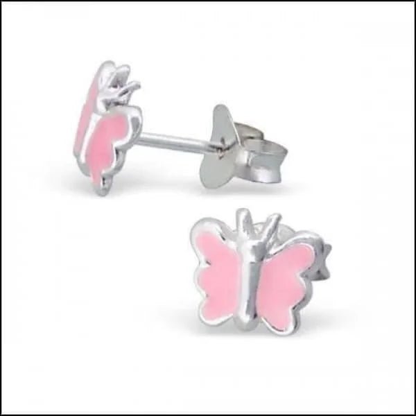 925 Zilveren Vlinder Oorbellen 8mm Kinderen - Vlindertjes Oorstekers - Licht Roze-7x6mm -