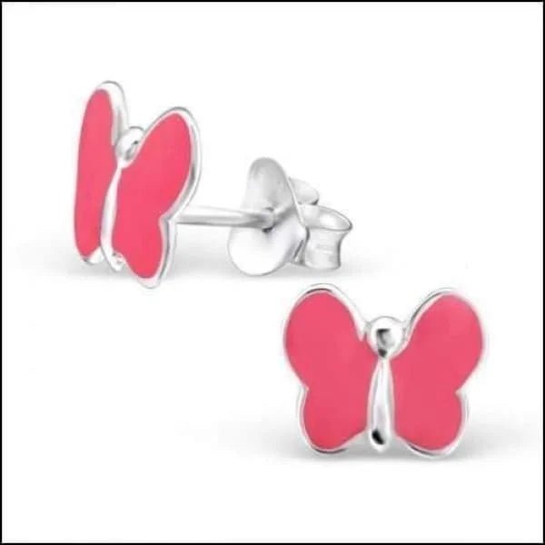 925 Zilveren Vlinder Oorbellen 8mm Kinderen - Vlindertjes Oorstekers - Donker Roze-7x8mm -