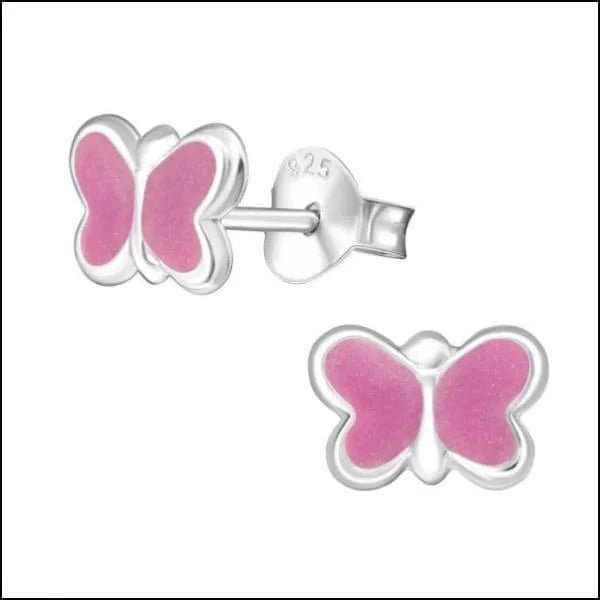 925 Zilveren Vlinder Oorbellen 8mm Kinderen - Vlindertjes Oorstekers - Roze Shimmer-5x8mm -