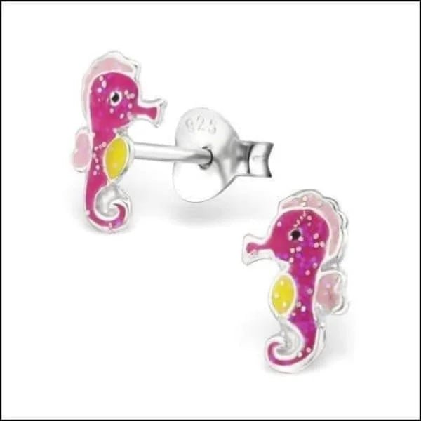 Zilveren Kinder Oorbellen Zeepaardje - Licht blauw - Geel - Roze / 8 x 6 mm - Unisex