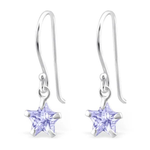 Zilveren Ster Oorhangers met Zirkonia - Lila -