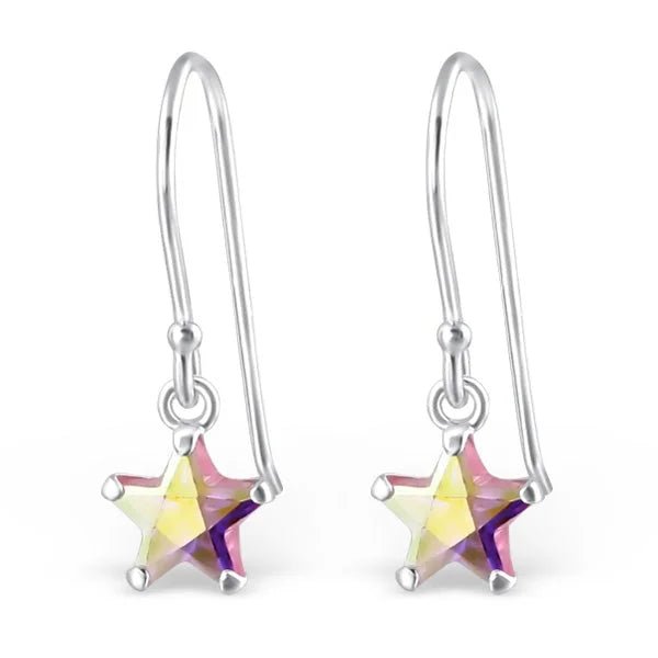 Zilveren Ster Oorhangers met Zirkonia - Roze -