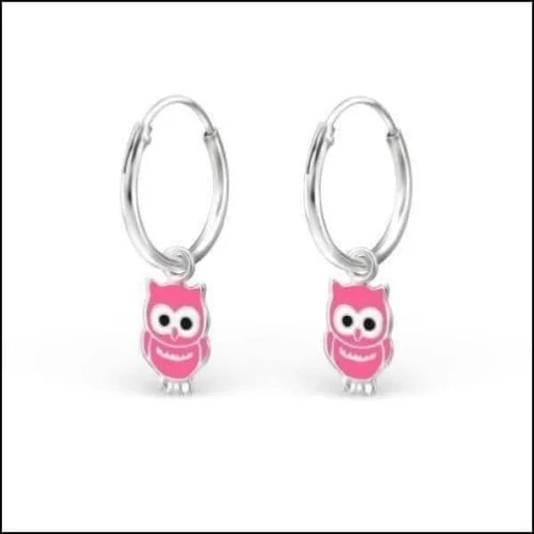 Zilveren Uil Oorbellen met Emaille - Uiltje-Roze-Wit-12mm -