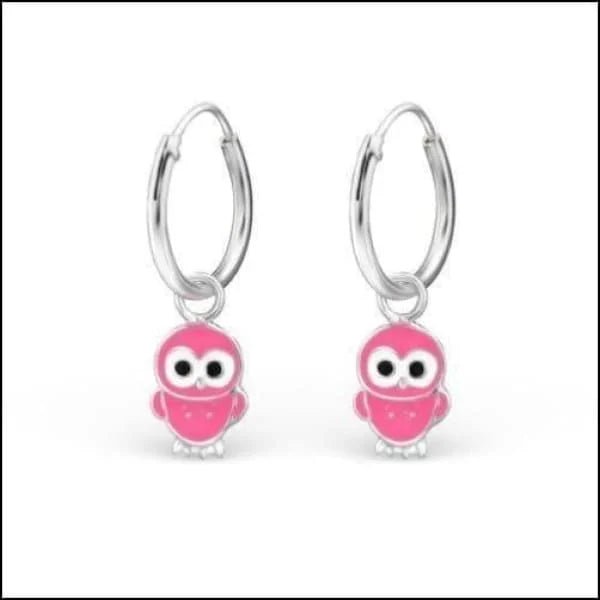 Zilveren Uil Oorbellen met Emaille - Uiltje-Roze-Wit-12mm -