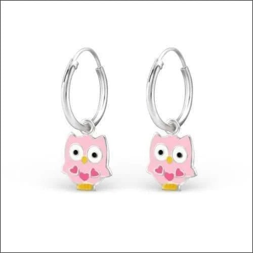 Zilveren Uil Oorbellen met Emaille - Uiltje-Roze-Wit-12mm -