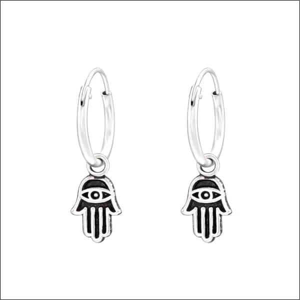 925 Zilveren Kinder Oorringen 10mm Diverse Modellen - Meisje Hoops - Hamsa Hand-8x6mm -