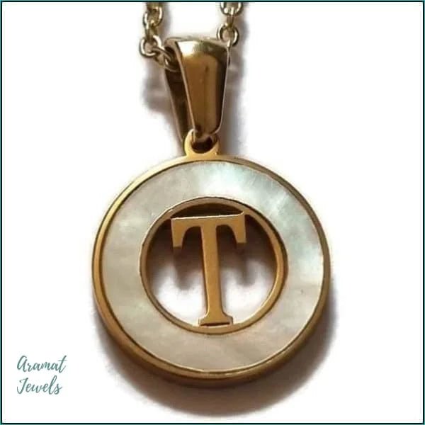 Initiaal Ketting Goudkleur met Schelp Inlay 45cm - Personaliseerbaar - T - Dames